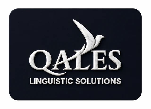 QALES Linguistic Solutions, sculpted white marble logo